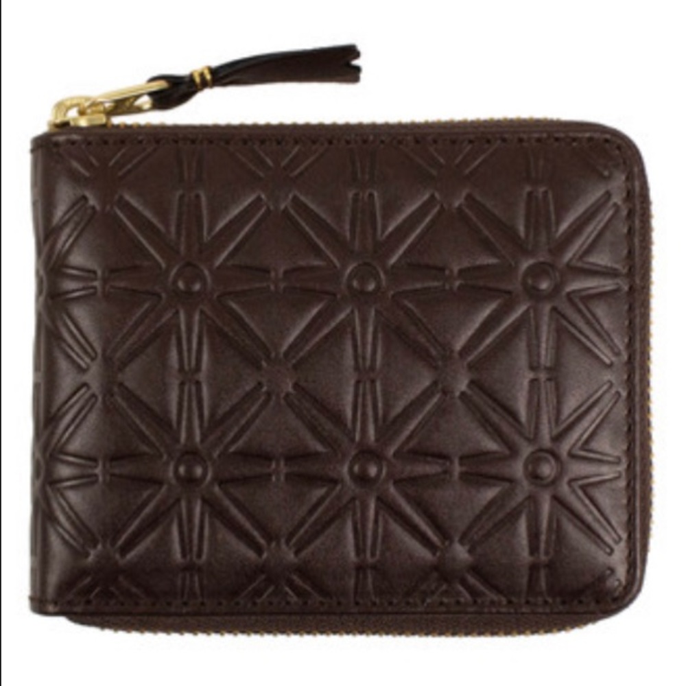 Comme Des Garcons Leather Star Embossed Brown Wallet